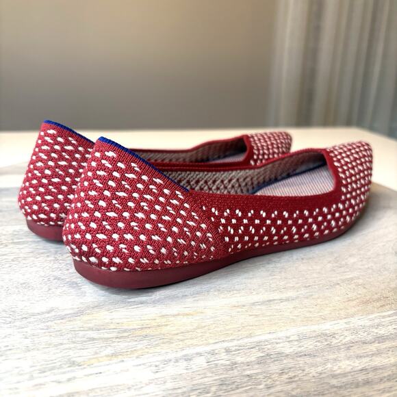 Rothy's Red Apple Honeycomb Knit Point Flat Shoes Women's Size 6.5 - Picture 6 of 12